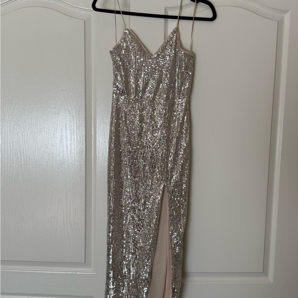 Fashion Nova Sparkling Silver Sequin Dress